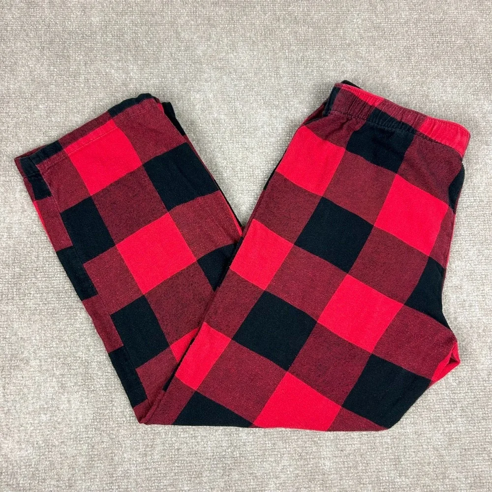 Old Navy Flannel Pajama Pants Mens Medium Red Black Buffalo Plaid Drawstring